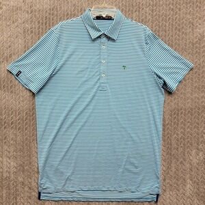 RLX Ralph Lauren Polo Shirt Mens Large Blue White Striped Golf Club‎ Logo